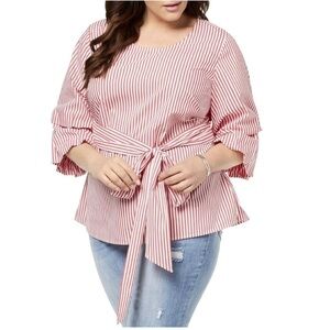INC International Concepts Pink & White Striped Shirt with Puffed Sleeve Size 2X